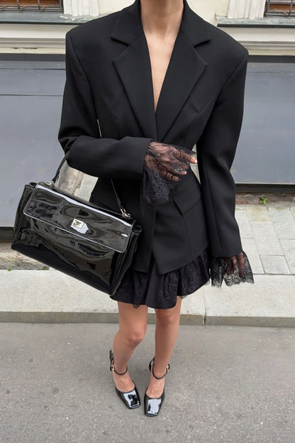 Fitted blazer with lace trim Black