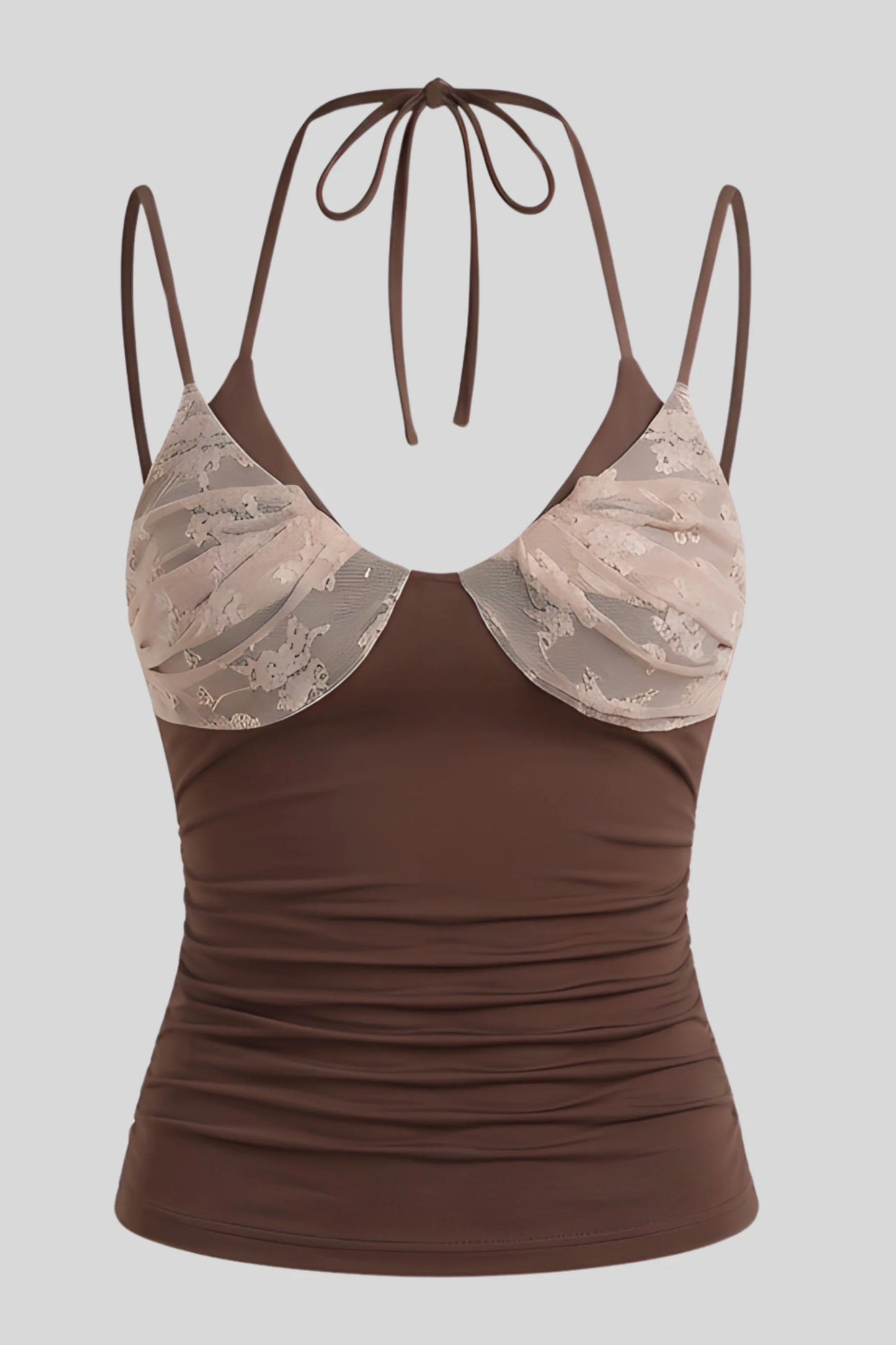 brown-lace-trim-fitted-camisole-top Brown