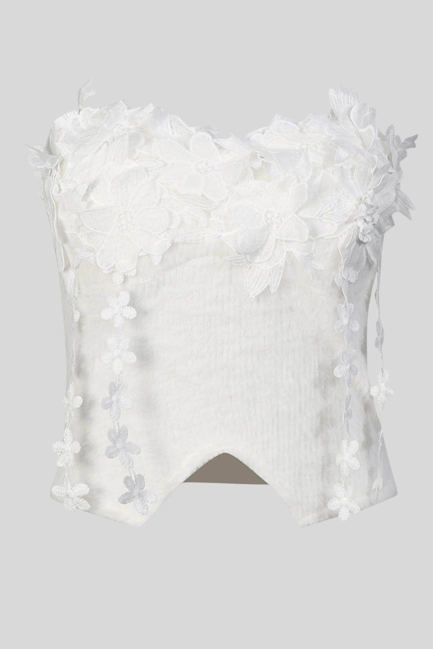 Floral Appliqué Strapless Corset Top White