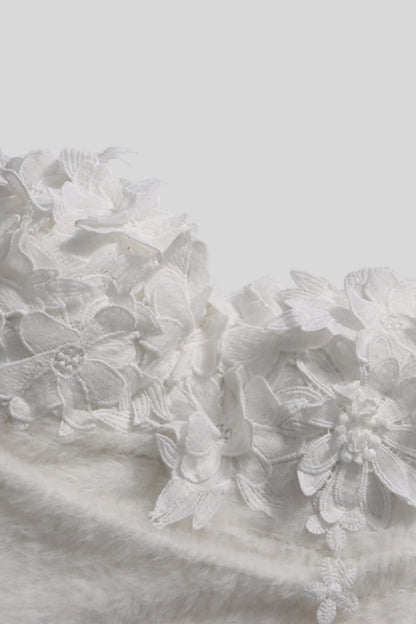 Floral Appliqué Strapless Corset Top White
