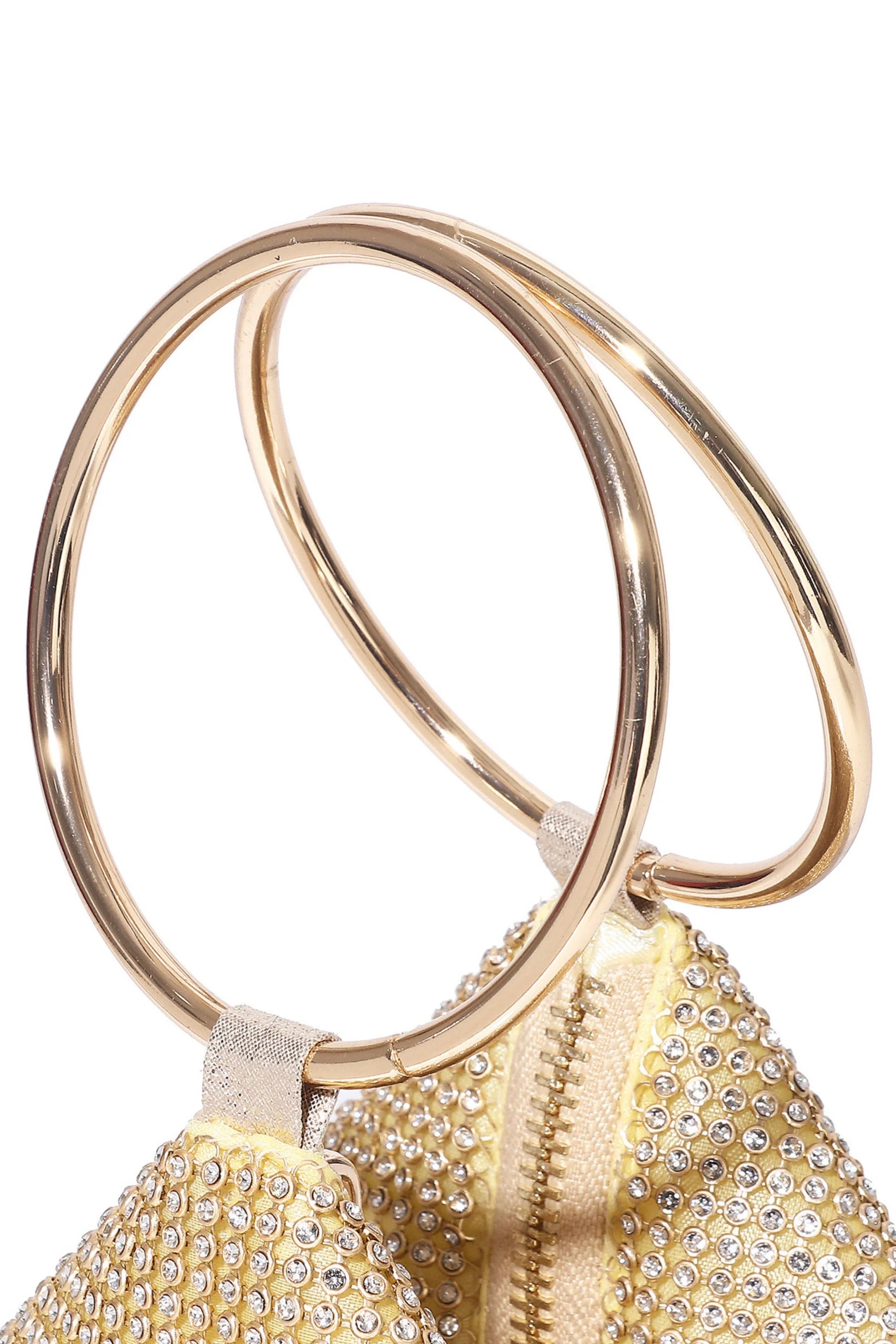 Gold Crystal Rhinestone Ring-Handle Evening Bag Gold