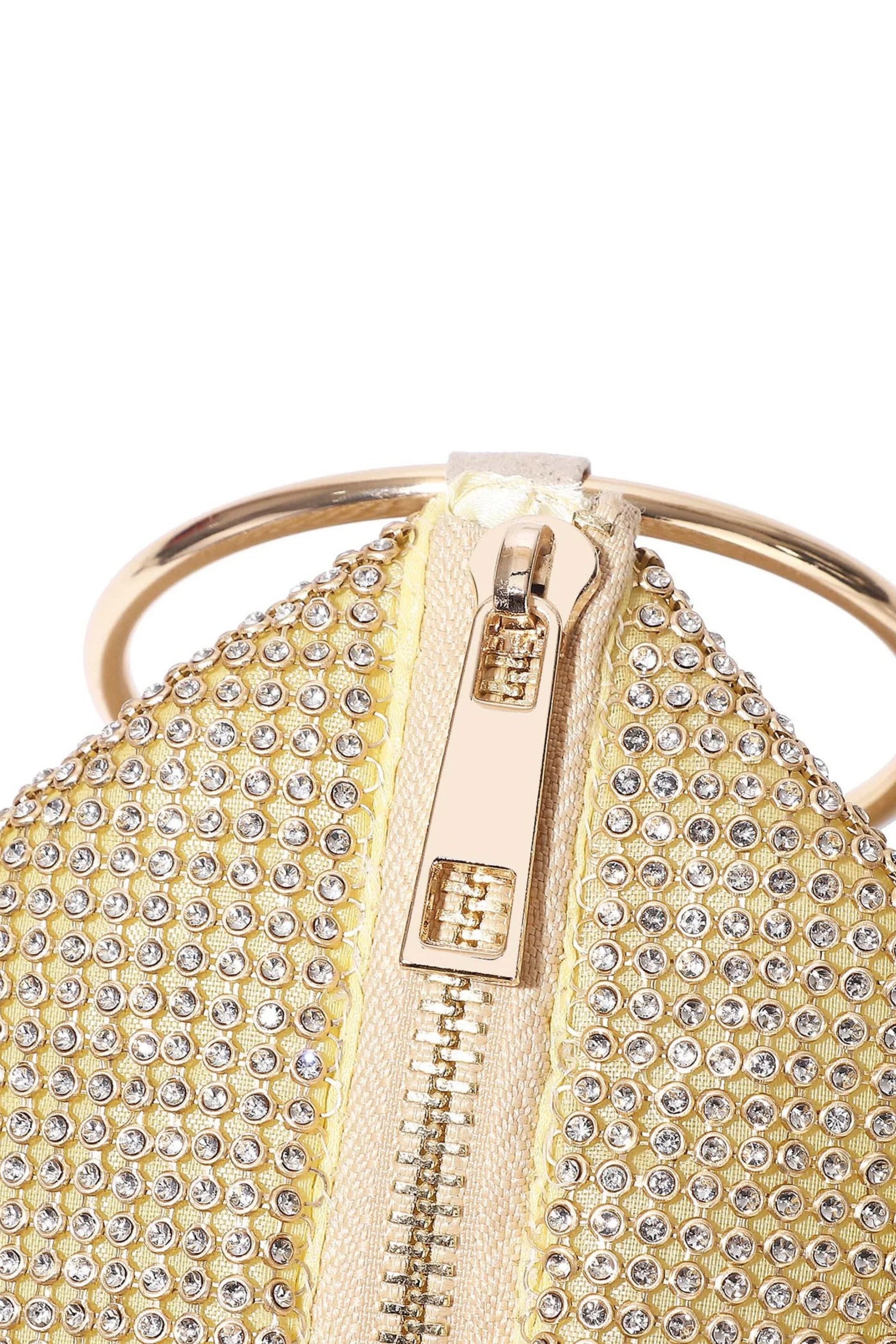 Gold Crystal Rhinestone Ring-Handle Evening Bag Gold