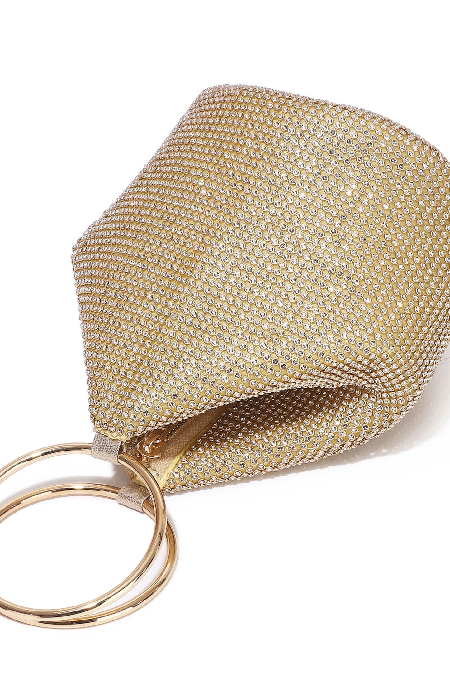 Gold Crystal Rhinestone Ring-Handle Evening Bag Gold