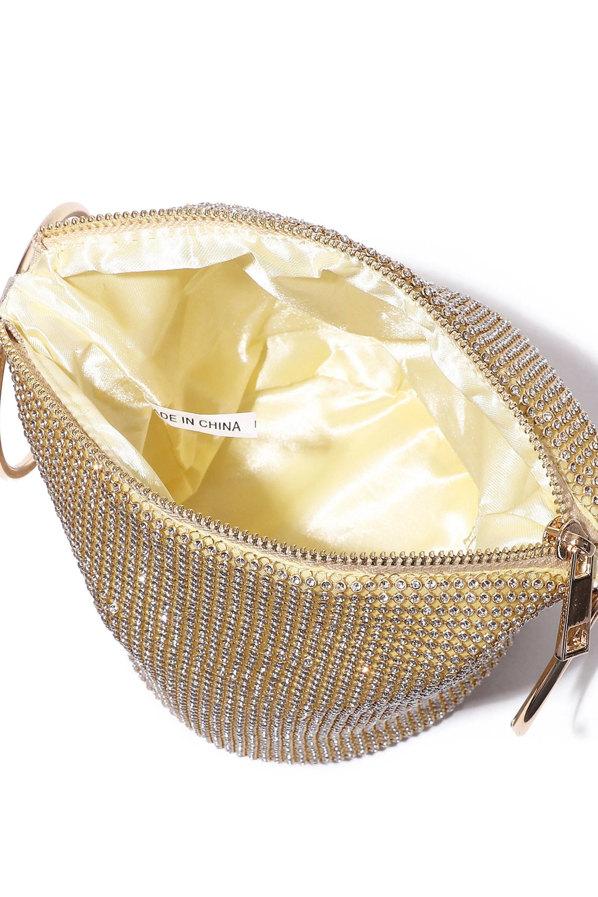 Gold Crystal Rhinestone Ring-Handle Evening Bag Gold