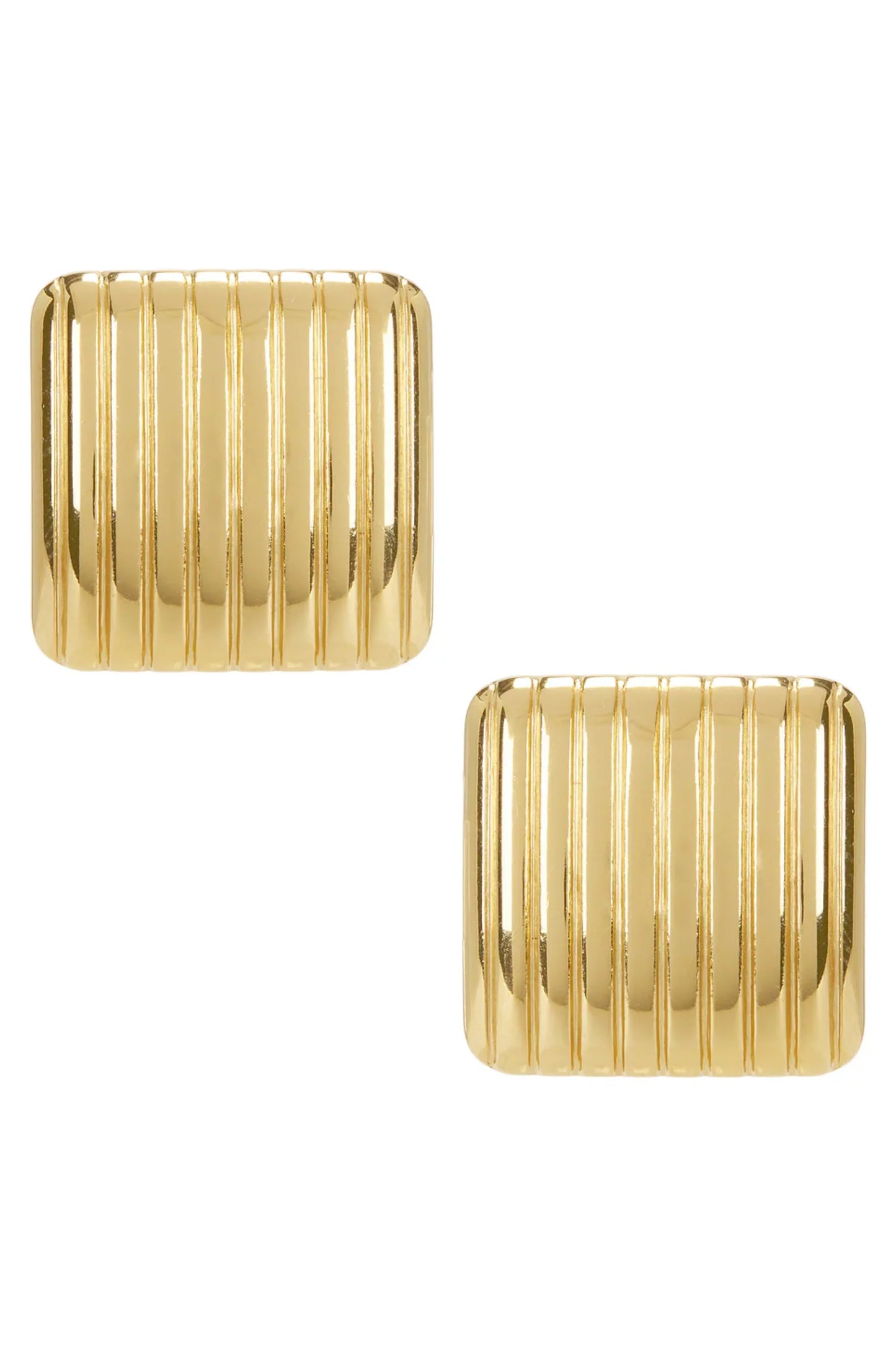 18K Gold Geometric Ribbed Square Stud Earrings Gold