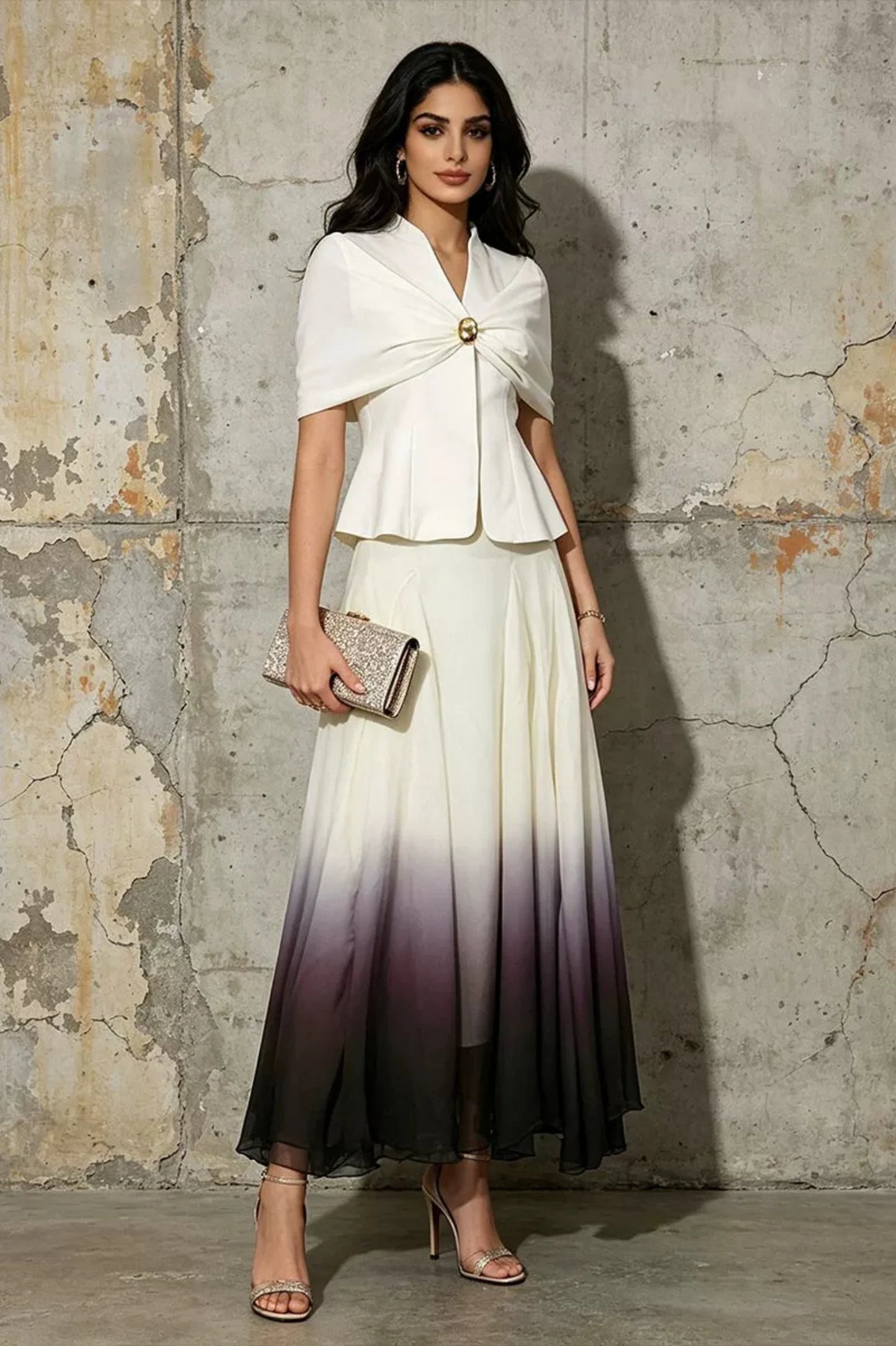Gradient Peplum Top and Long Skirt Set Gradient