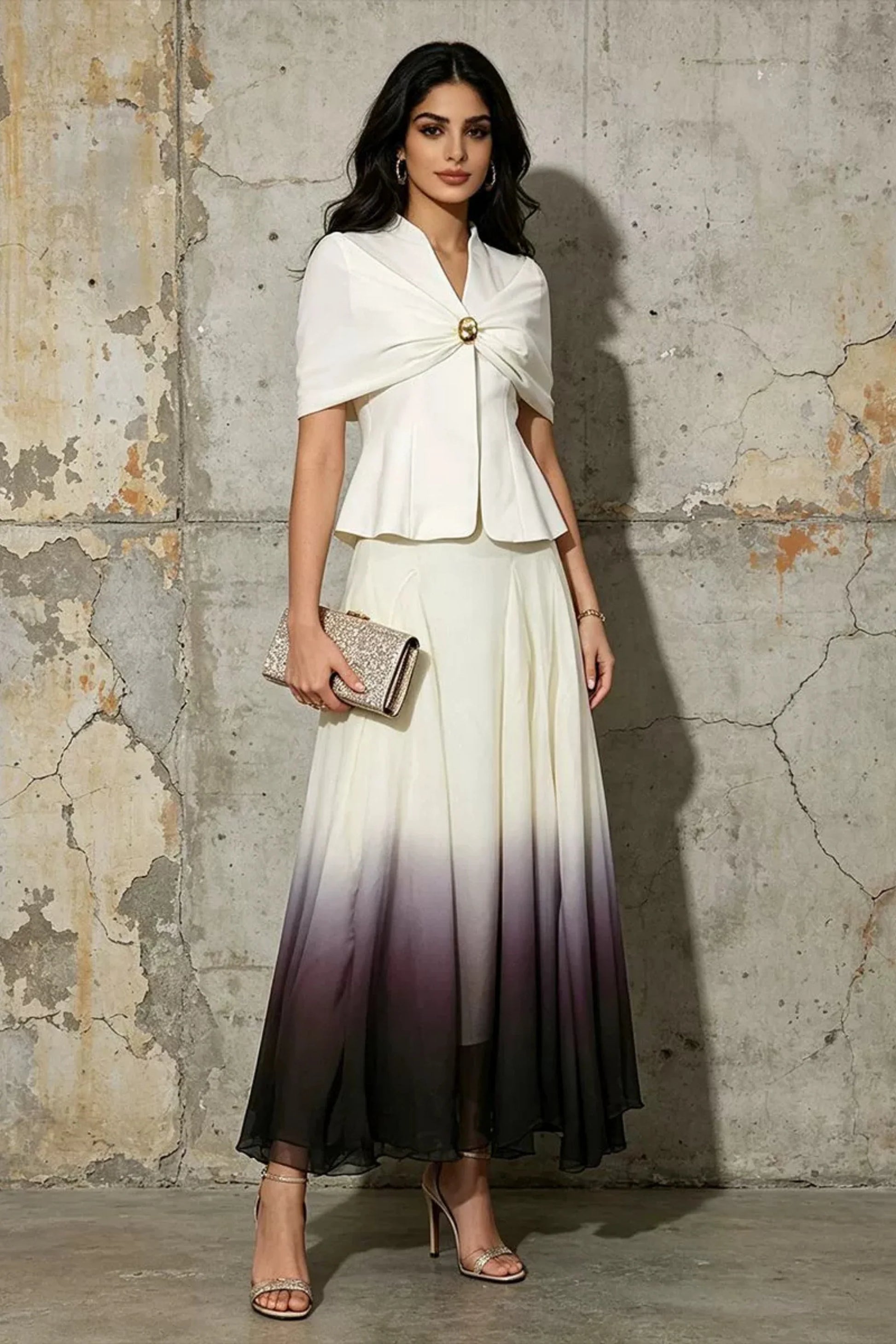 Gradient Peplum Top and Long Skirt Set Gradient