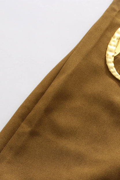 Luxe Halter Chain Metal Maxi Dress with Side Slit Brown