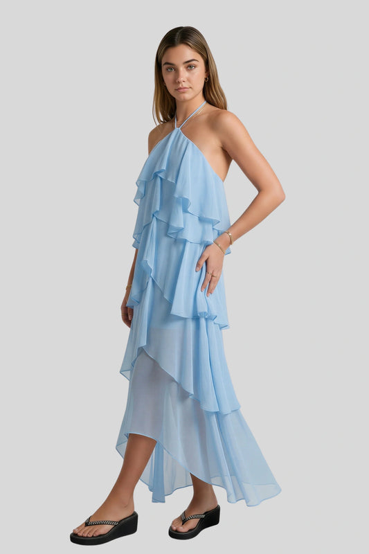 Halter Neck Cake Chiffon Midi Dress Light