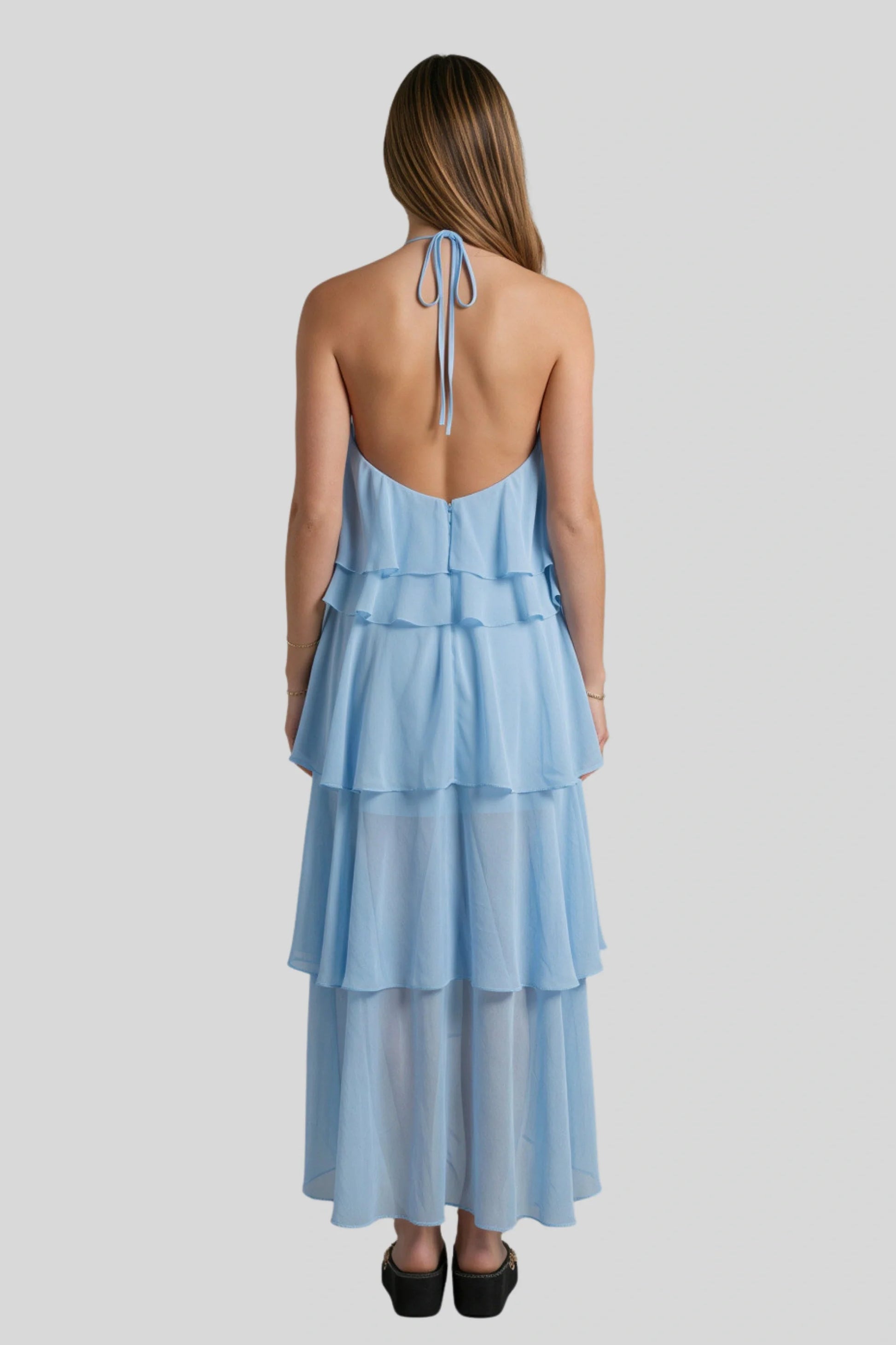 Halter Neck Cake Chiffon Midi Dress Light