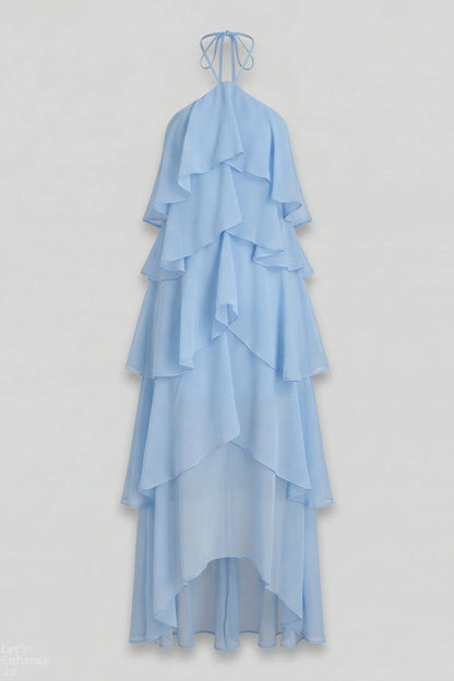 Halter Neck Cake Chiffon Midi Dress Light