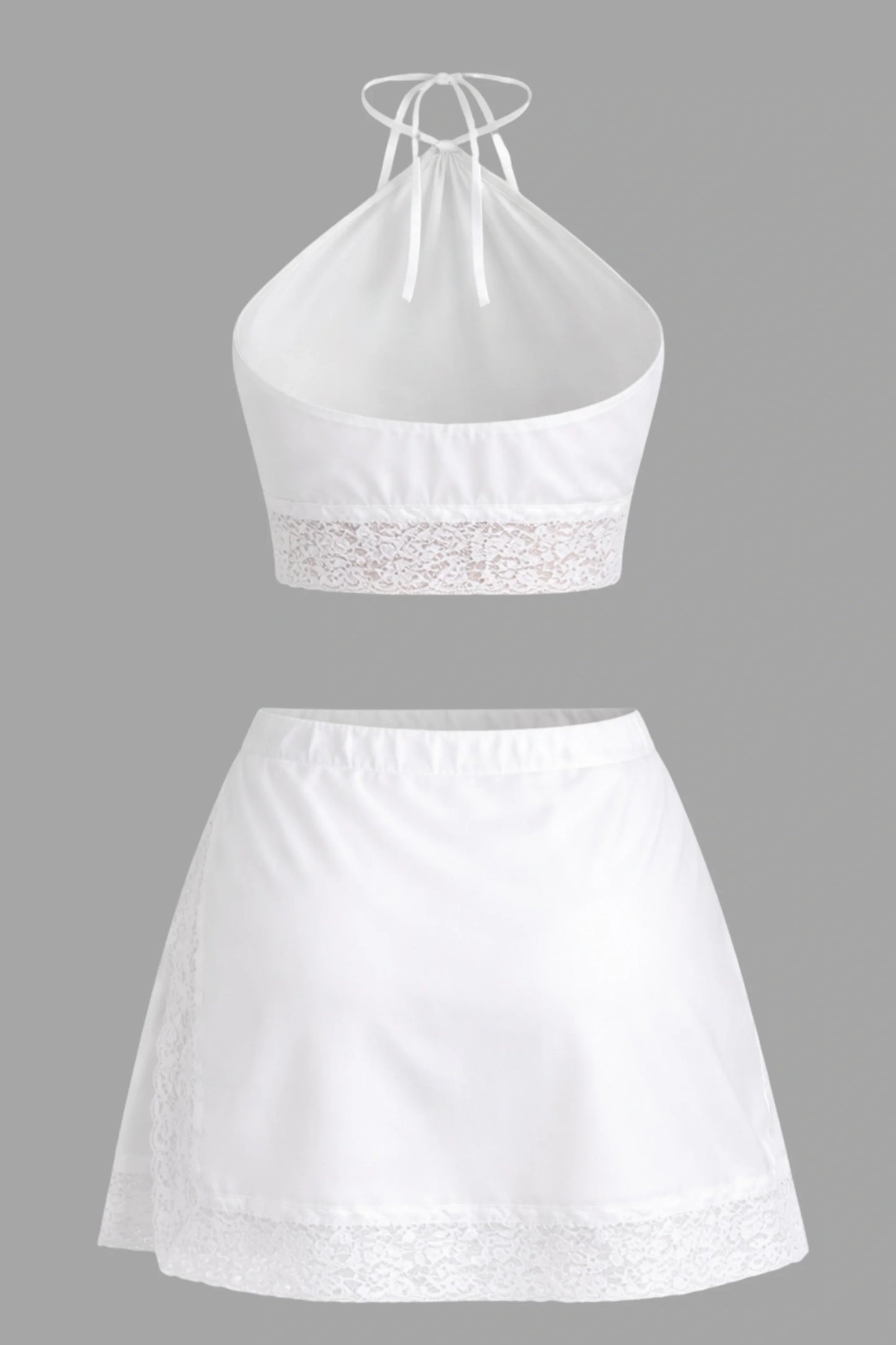 Halter top and lace mini skirt set White