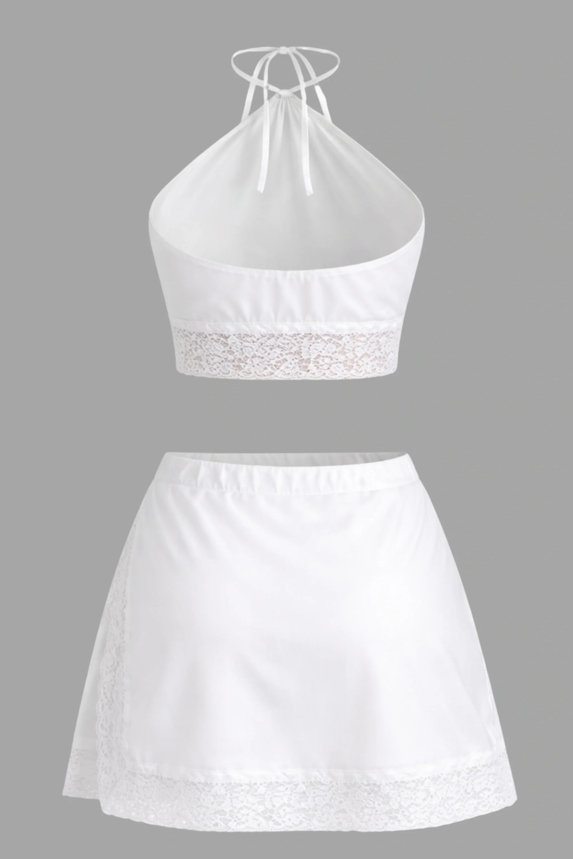 Halter top and lace mini skirt set White