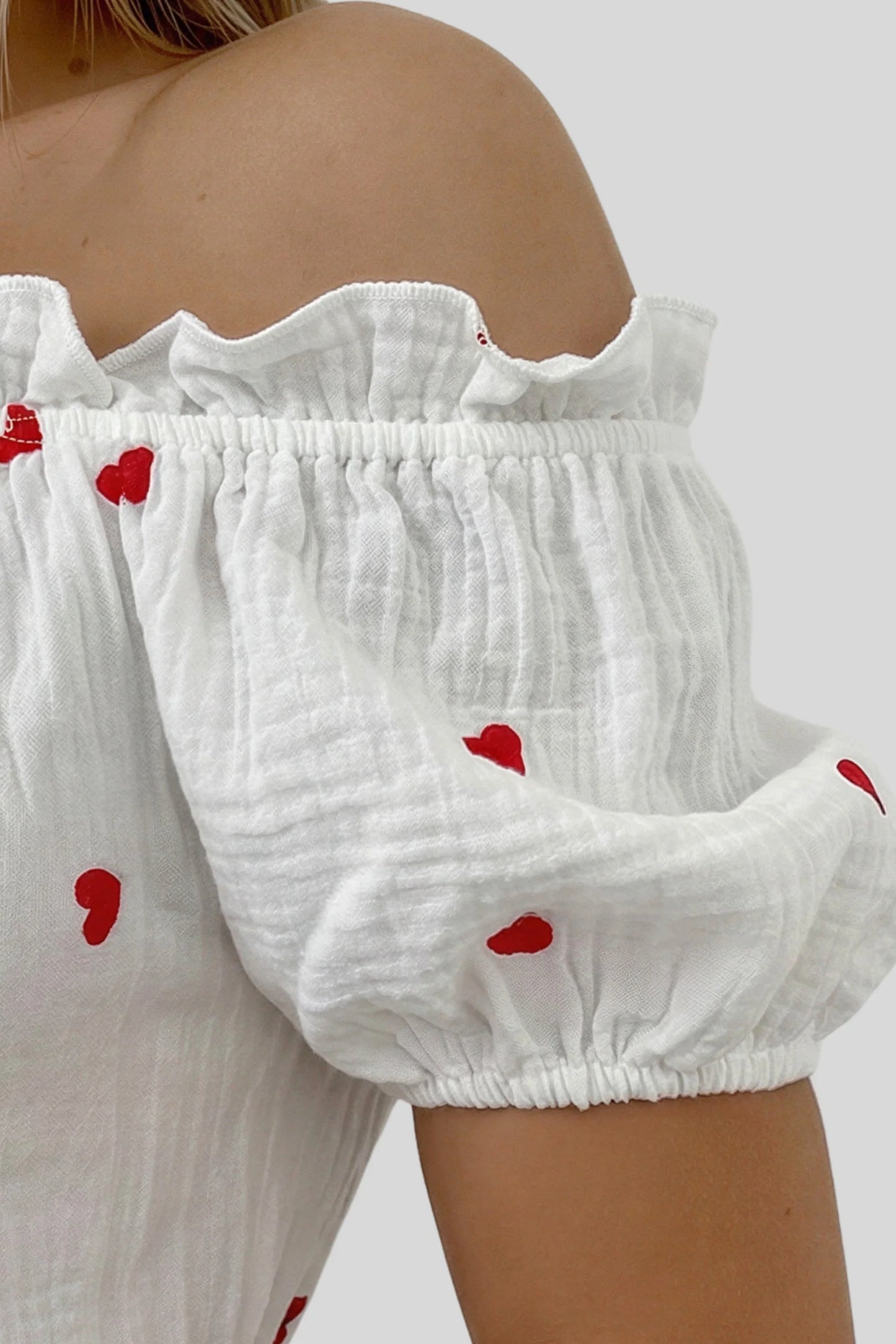 Heart Print Off-Shoulder Mini Dress White