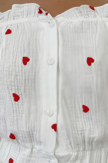 Heart Print Off-Shoulder Mini Dress White