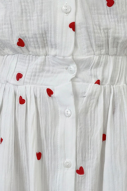 Heart Print Off-Shoulder Mini Dress White