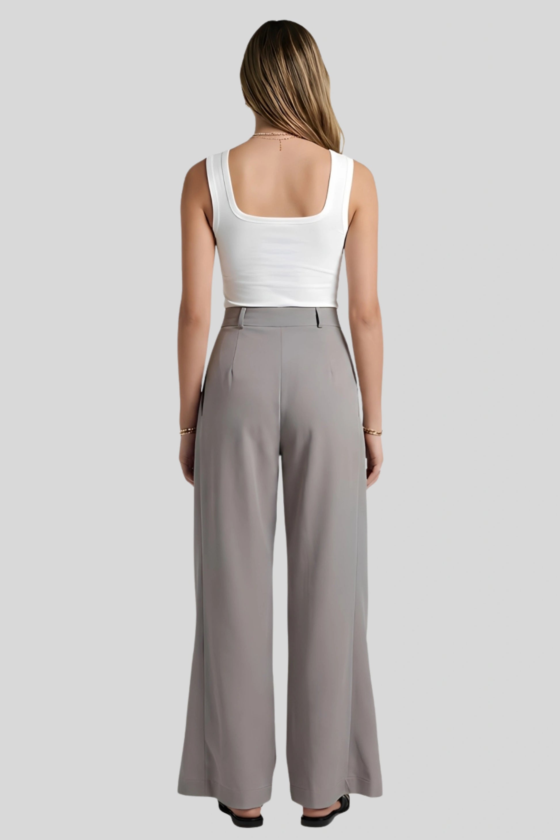 High-Waisted Asymmetrical Wide-Leg Pants Color: