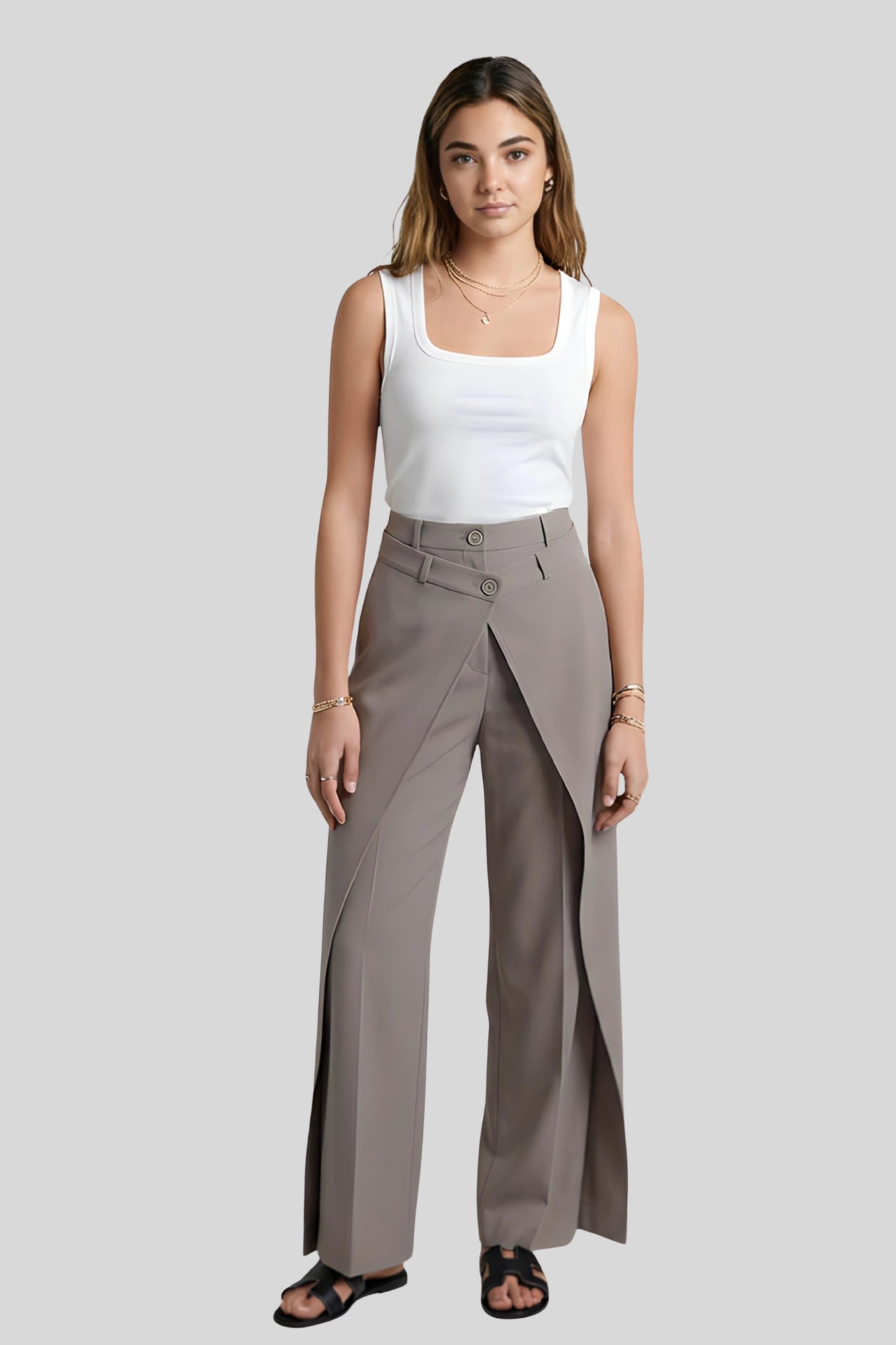 High-Waisted Asymmetrical Wide-Leg Pants Color: