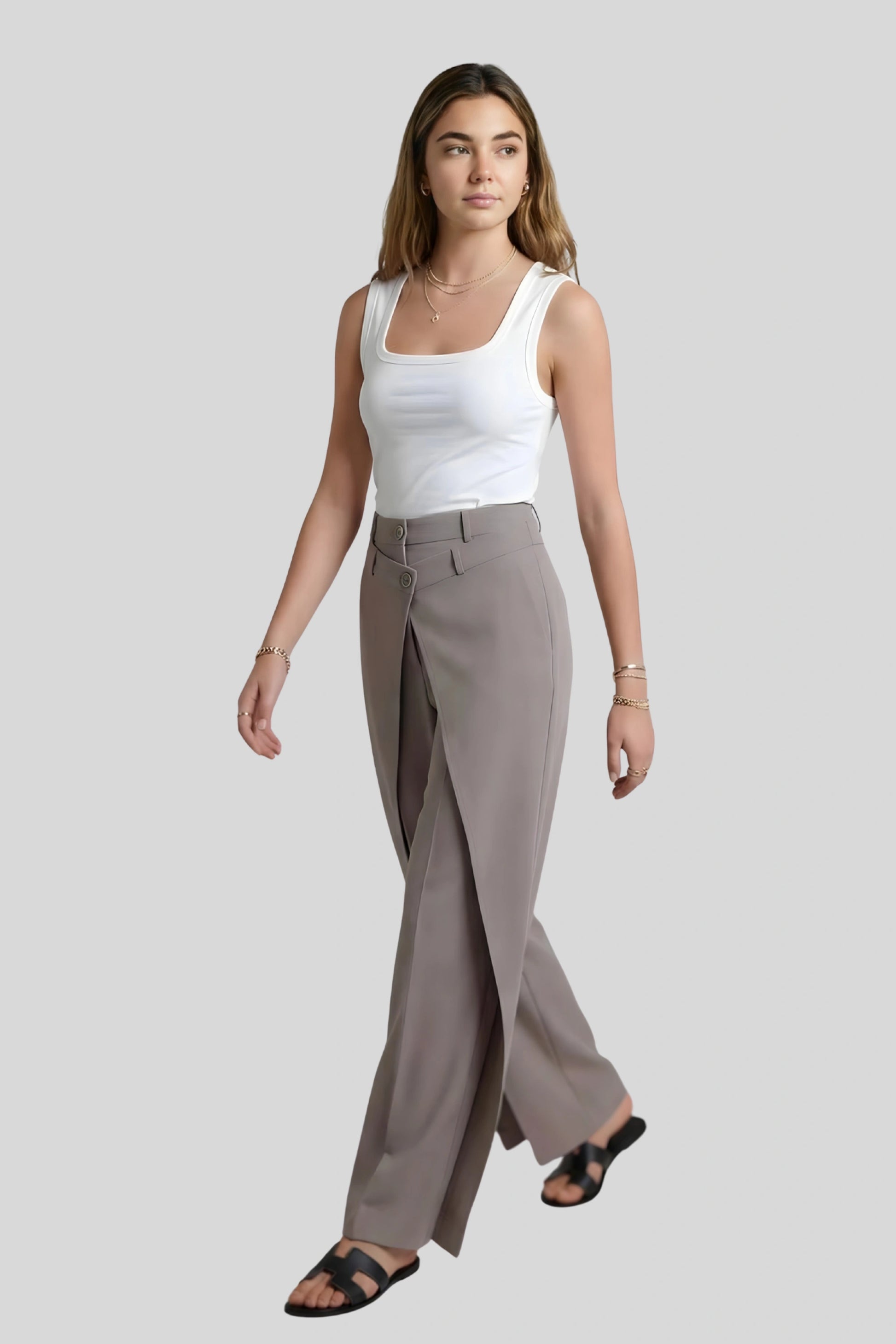 High-Waisted Asymmetrical Wide-Leg Pants Color: