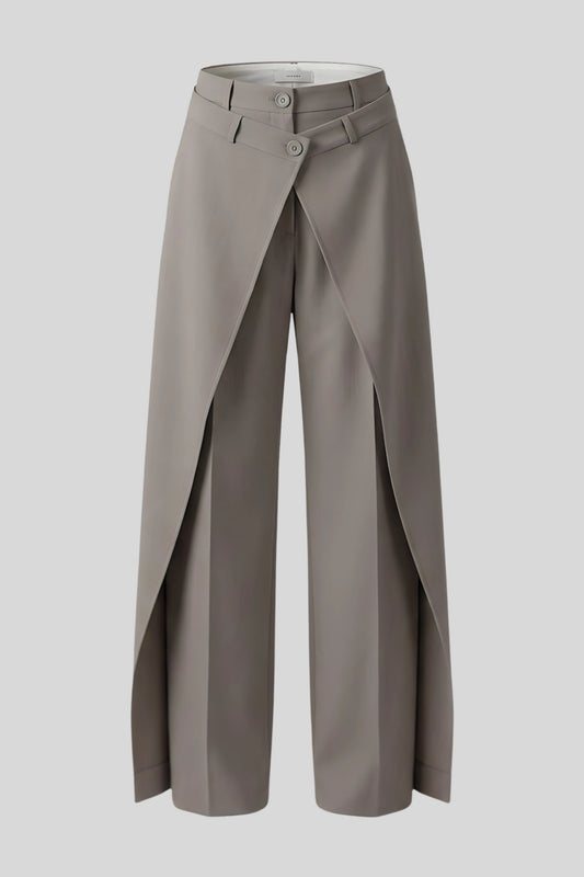 High-Waisted Asymmetrical Wide-Leg Pants Color: