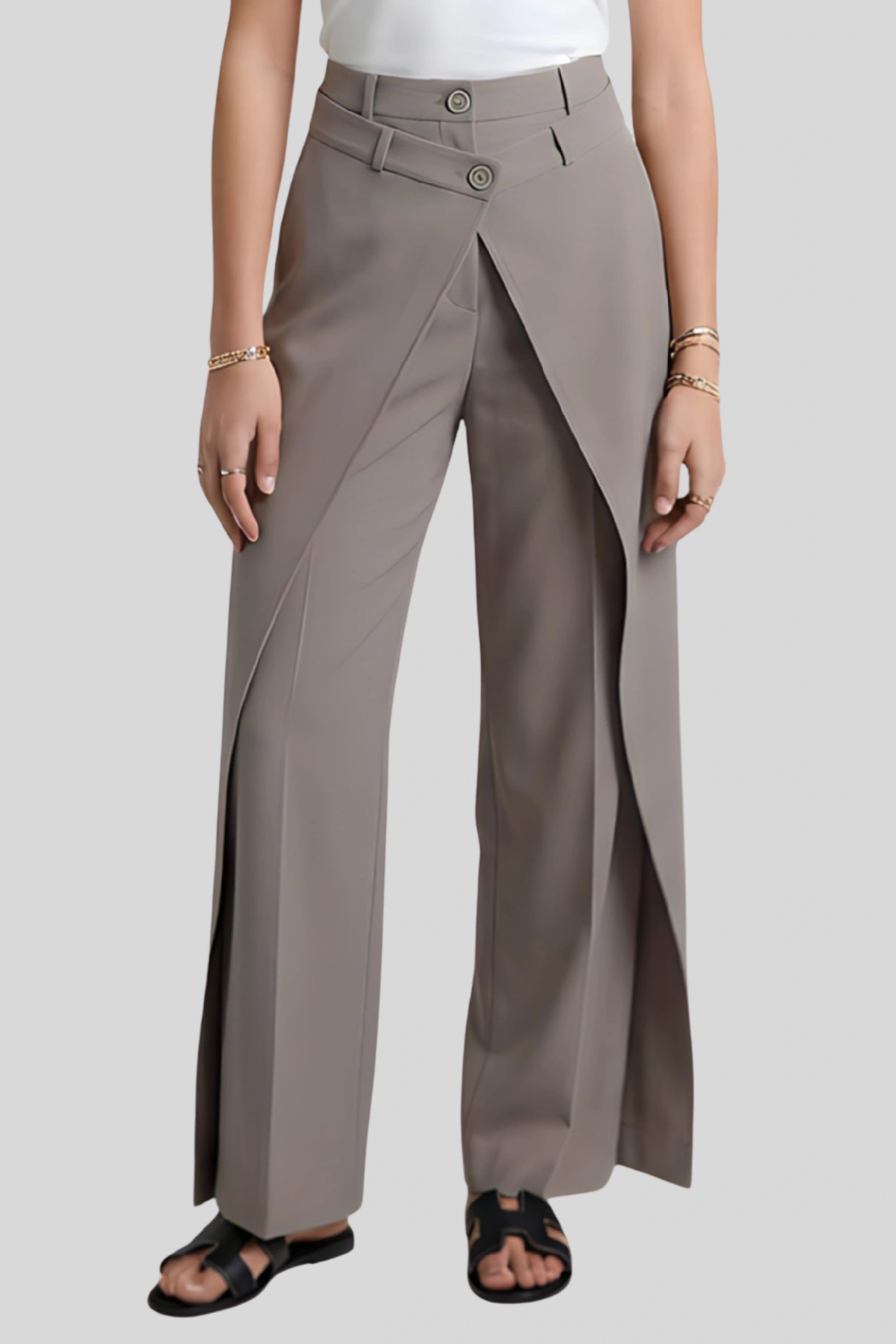 High-Waisted Asymmetrical Wide-Leg Pants Color: