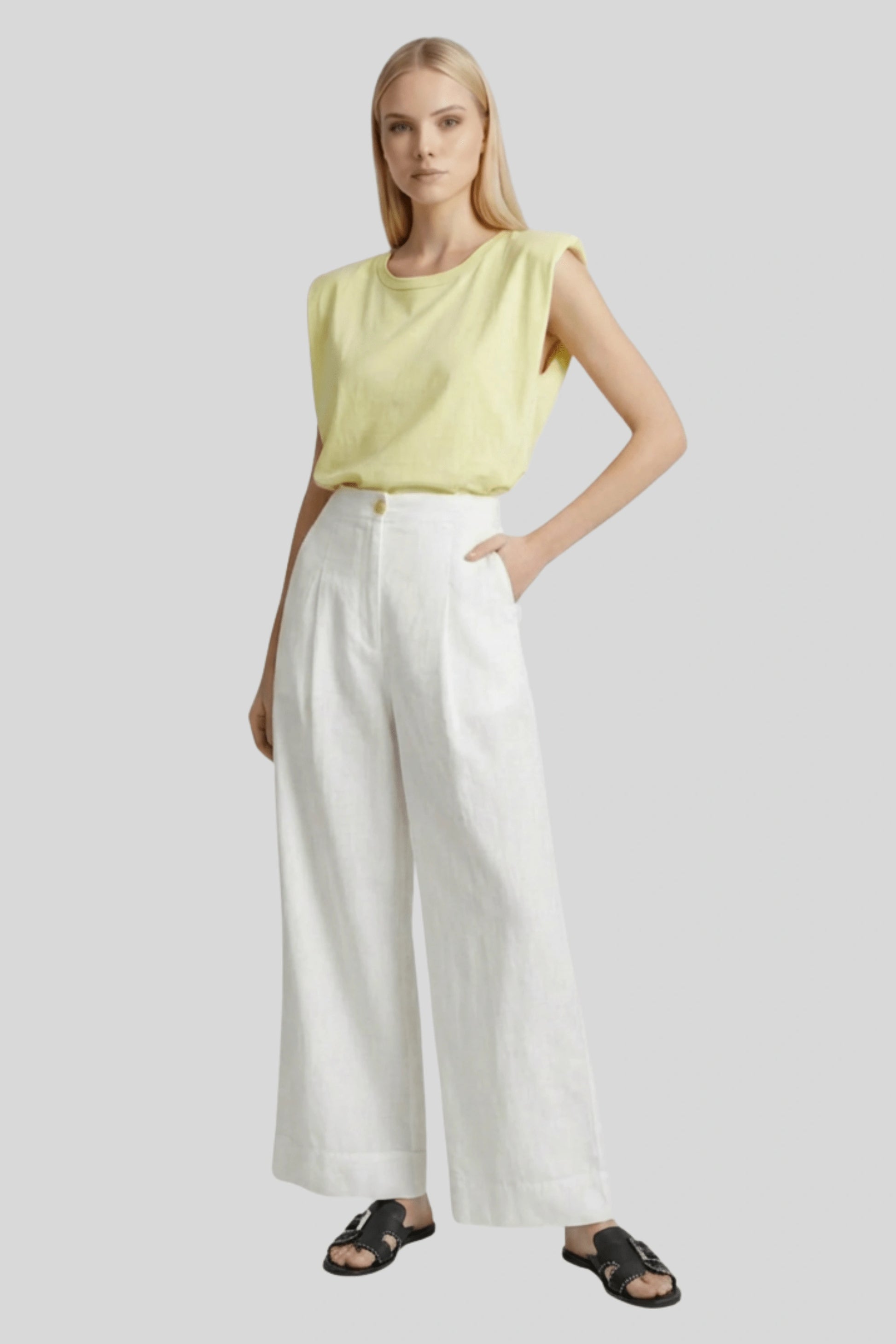 Alzya High-Waisted Wide-Leg Pants Modern Fit_White