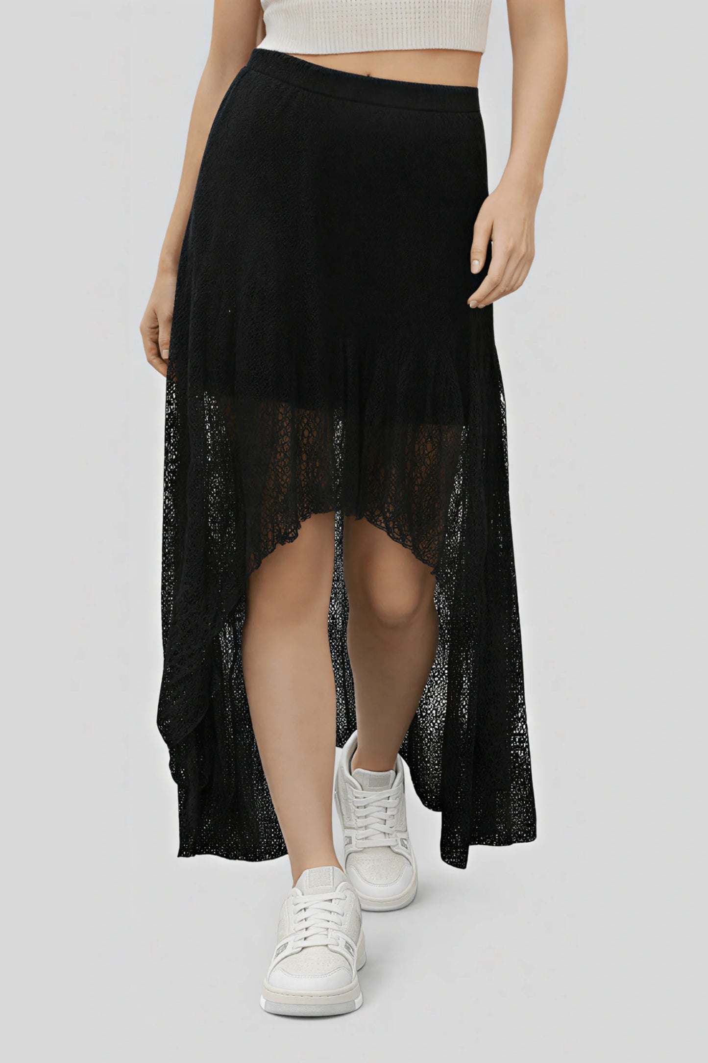 High-Waisted Lace Midi Pencil Skirt