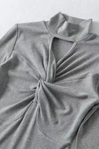 Alzya High Neck Twisted Long Sleeve Bodysuit � Grey