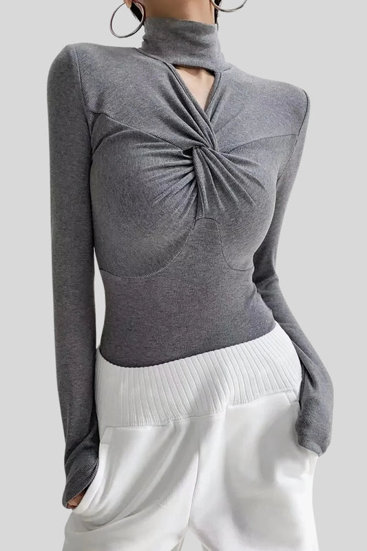 Alzya High Neck Twisted Long Sleeve Bodysuit � Grey