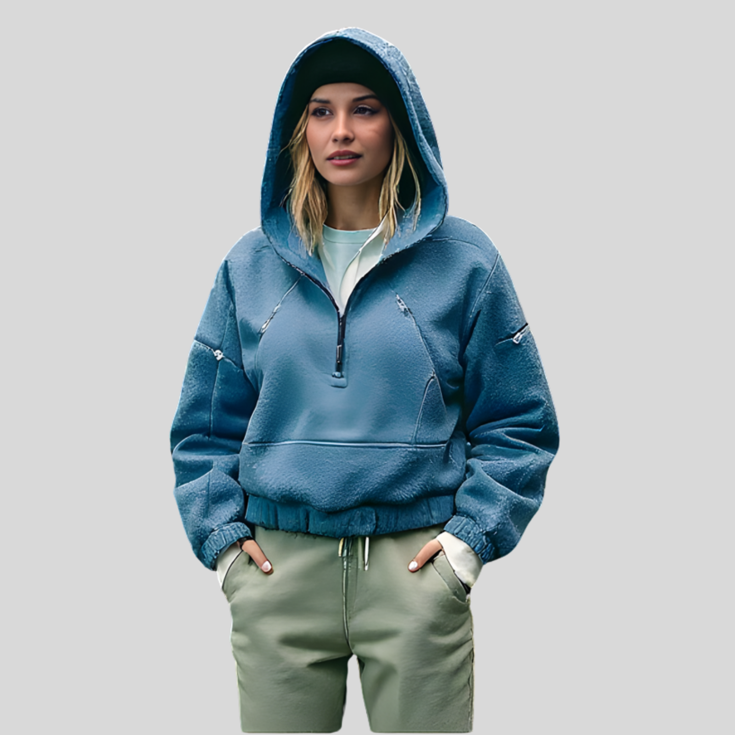 Hooded Half Zip Fleece Pullover