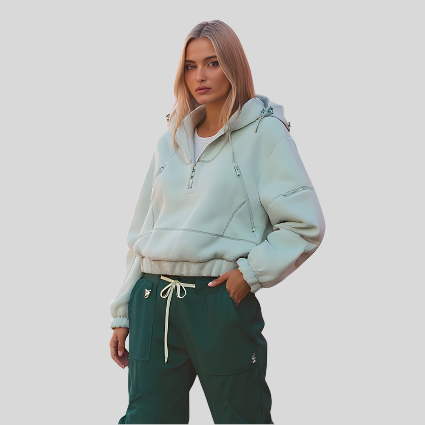 Hooded Half Zip Fleece Pullover