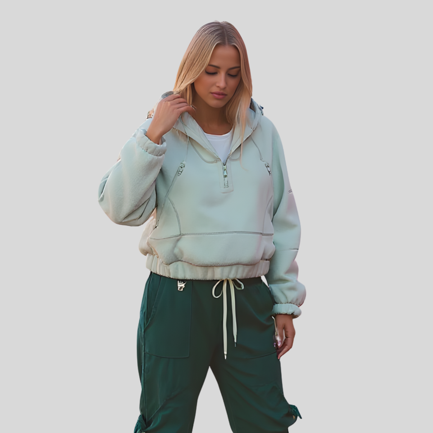 Hooded Half Zip Fleece Pullover