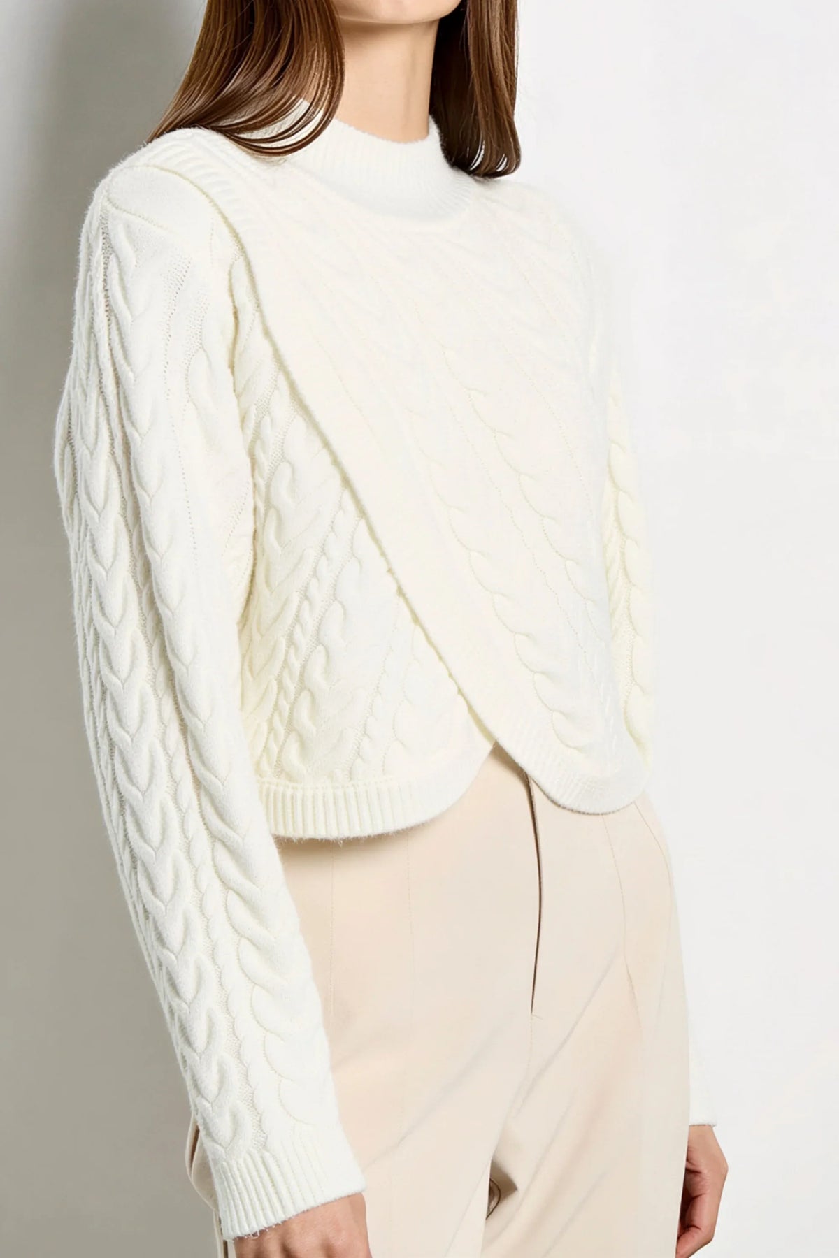 Ivory Cable Knit Wrap Sweater Ivory