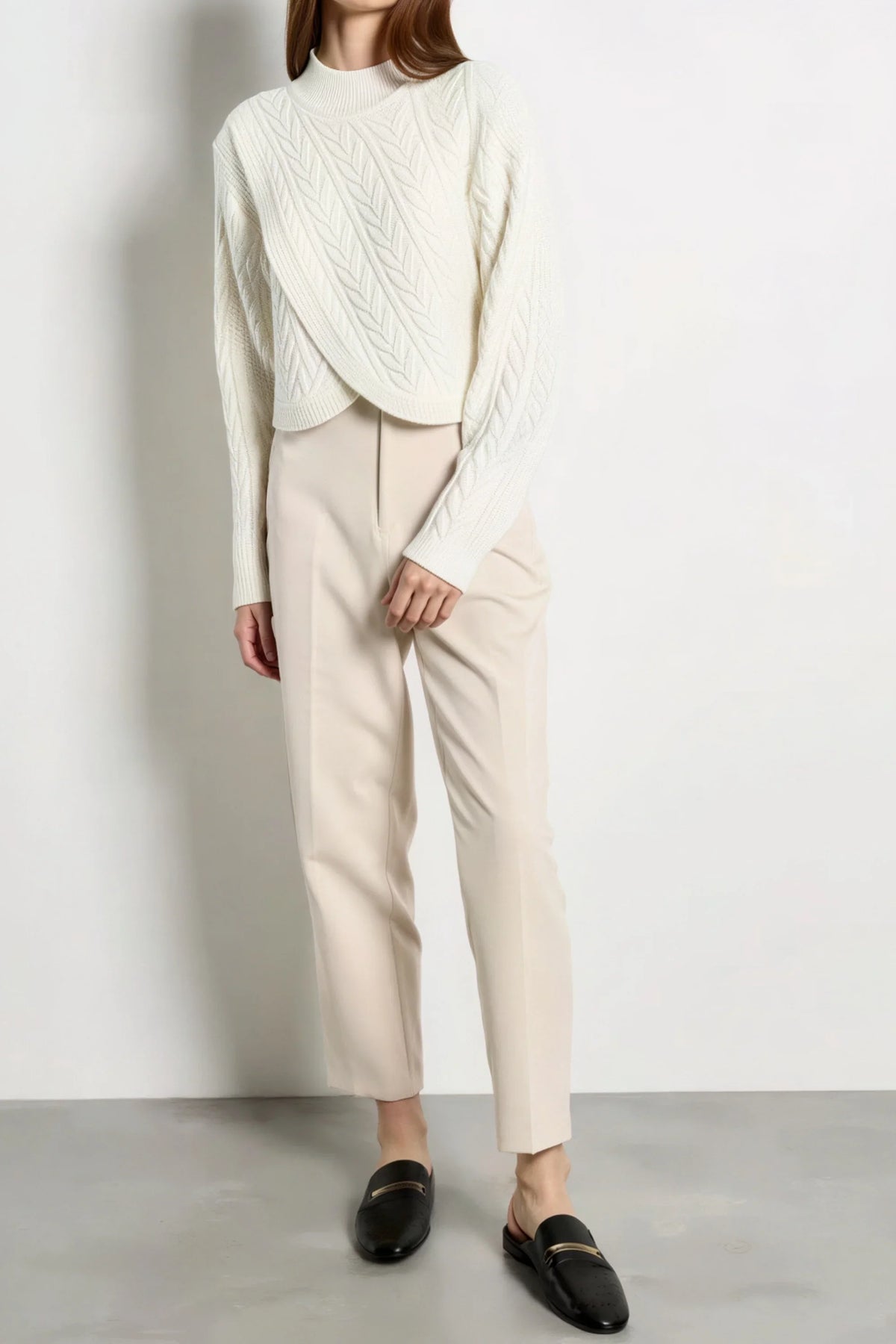 Ivory Cable Knit Wrap Sweater Ivory