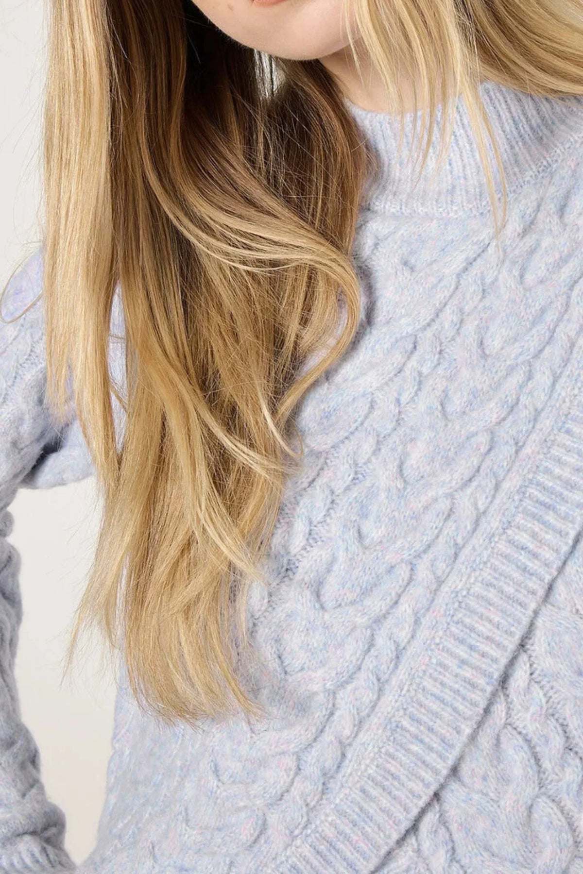 Ivory Cable Knit Wrap Sweater  blue