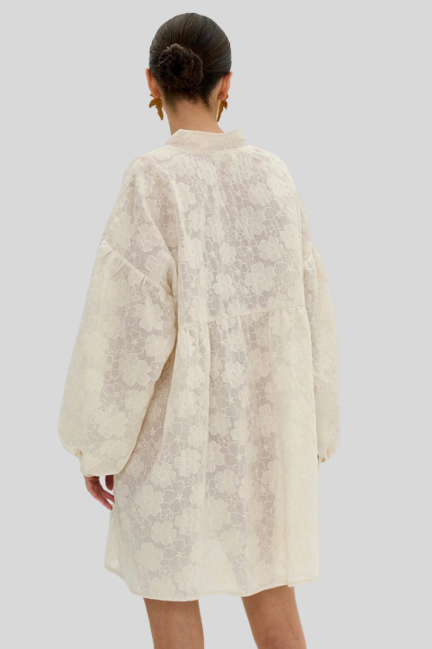 Jacquard Puff Sleeve Shirt Dress Color: