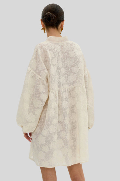 Jacquard Puff Sleeve Shirt Dress Color: