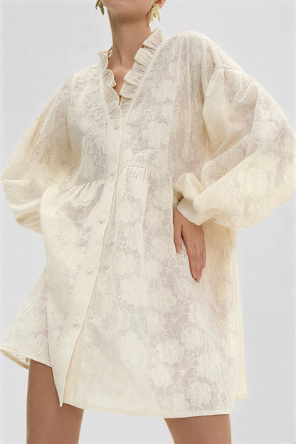 Jacquard Puff Sleeve Shirt Dress Color: