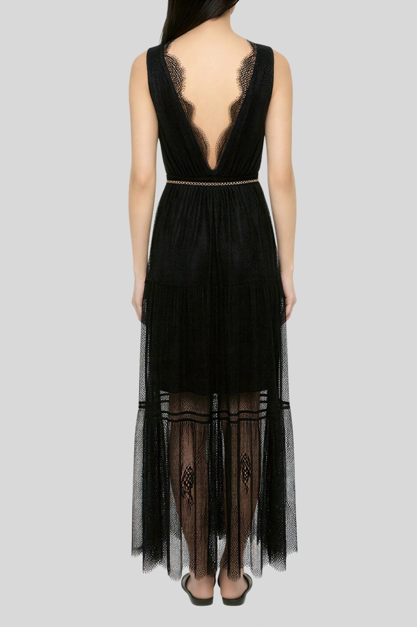 Lace Backless V-Neck Maxi Dress Color: