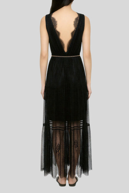 Lace Backless V-Neck Maxi Dress Color: