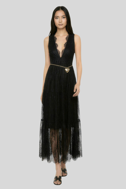 Lace Backless V-Neck Maxi Dress Color: