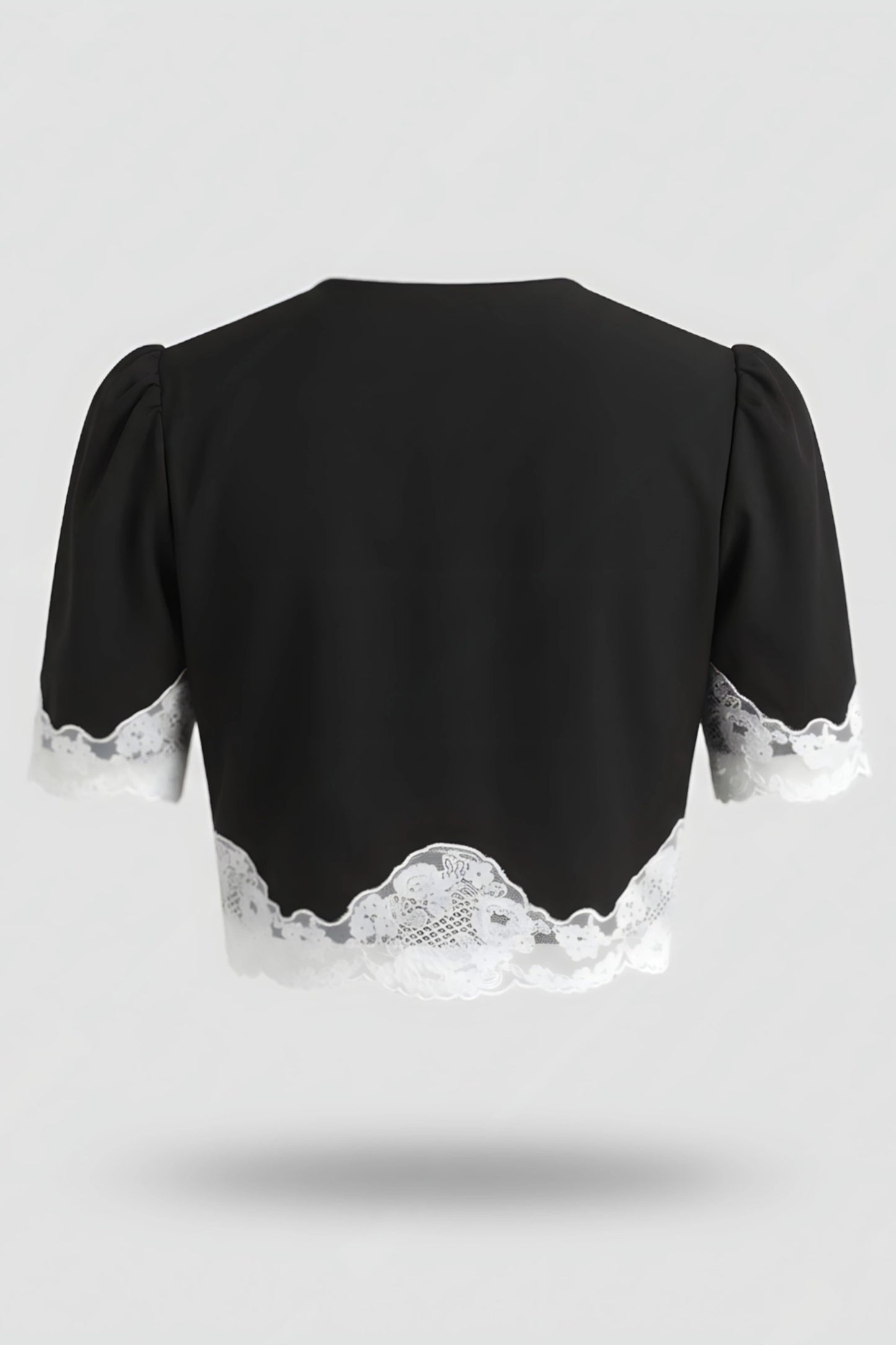 Alzya Lace Contrast V-Neck Elegant Top Black