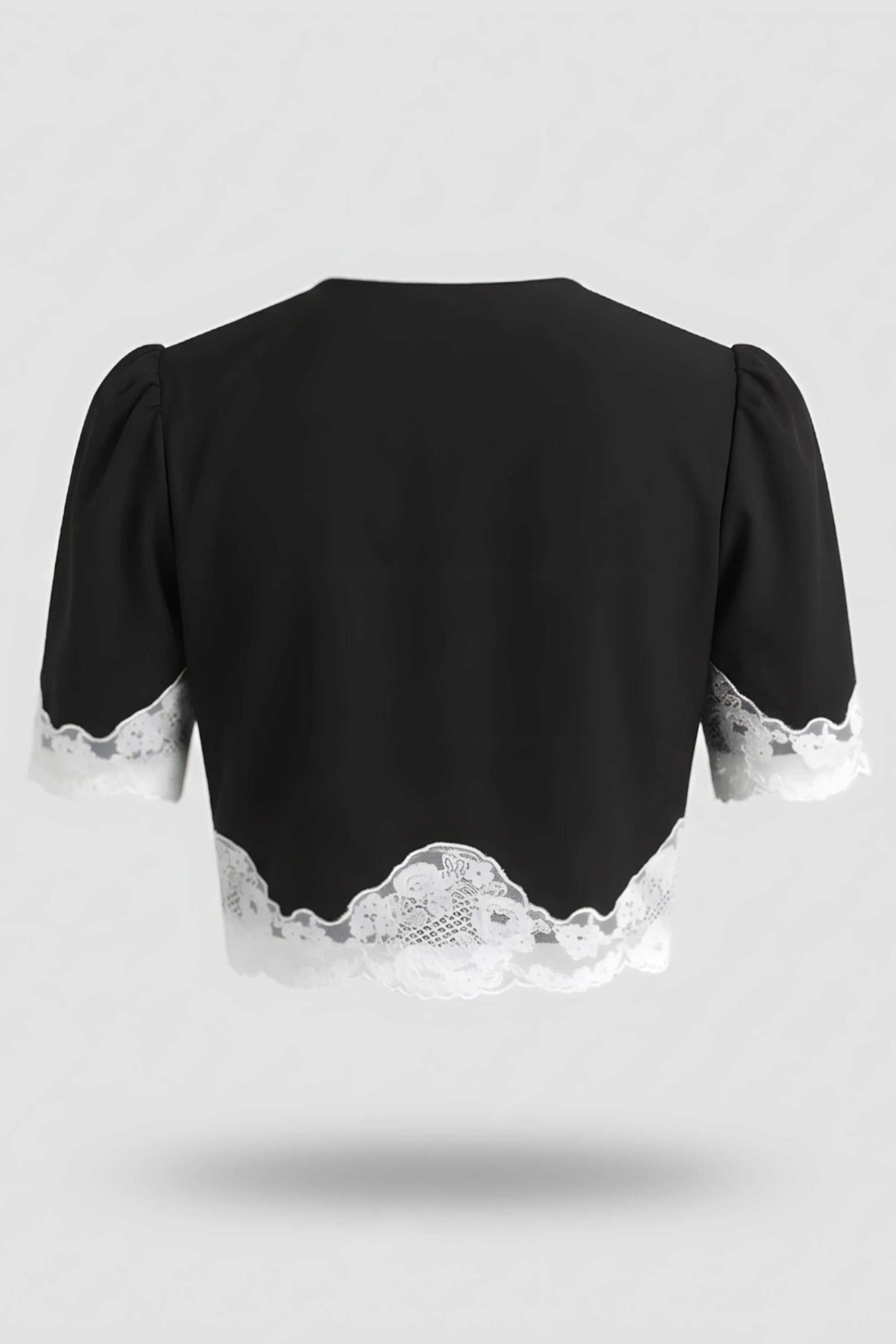 Alzya Lace Contrast V-Neck Elegant Top Black