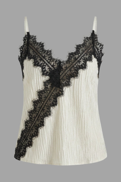 Lace contrast fitted camisole top White