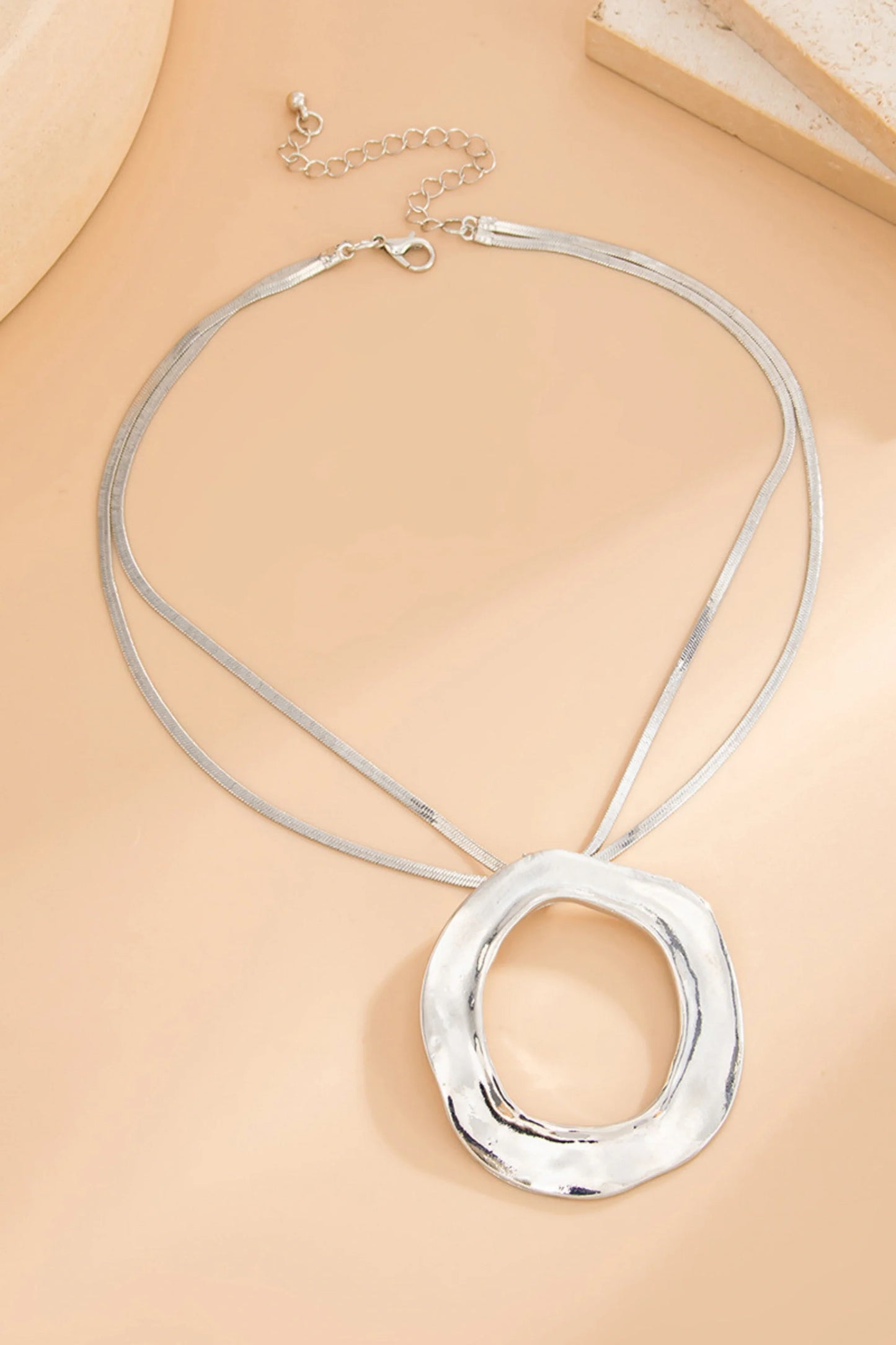 Large Organic Circle Pendant Silver Necklace Silver