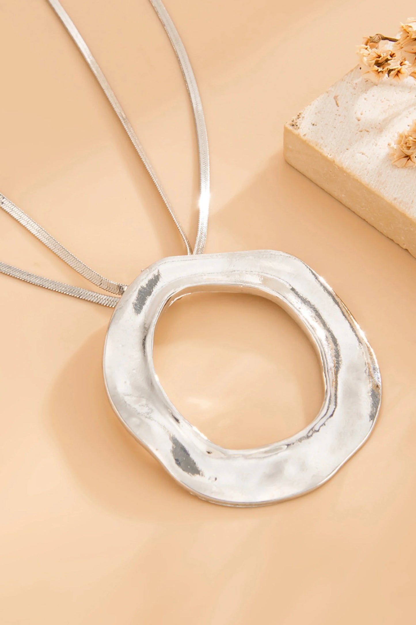 Large Organic Circle Pendant Silver Necklace Silver