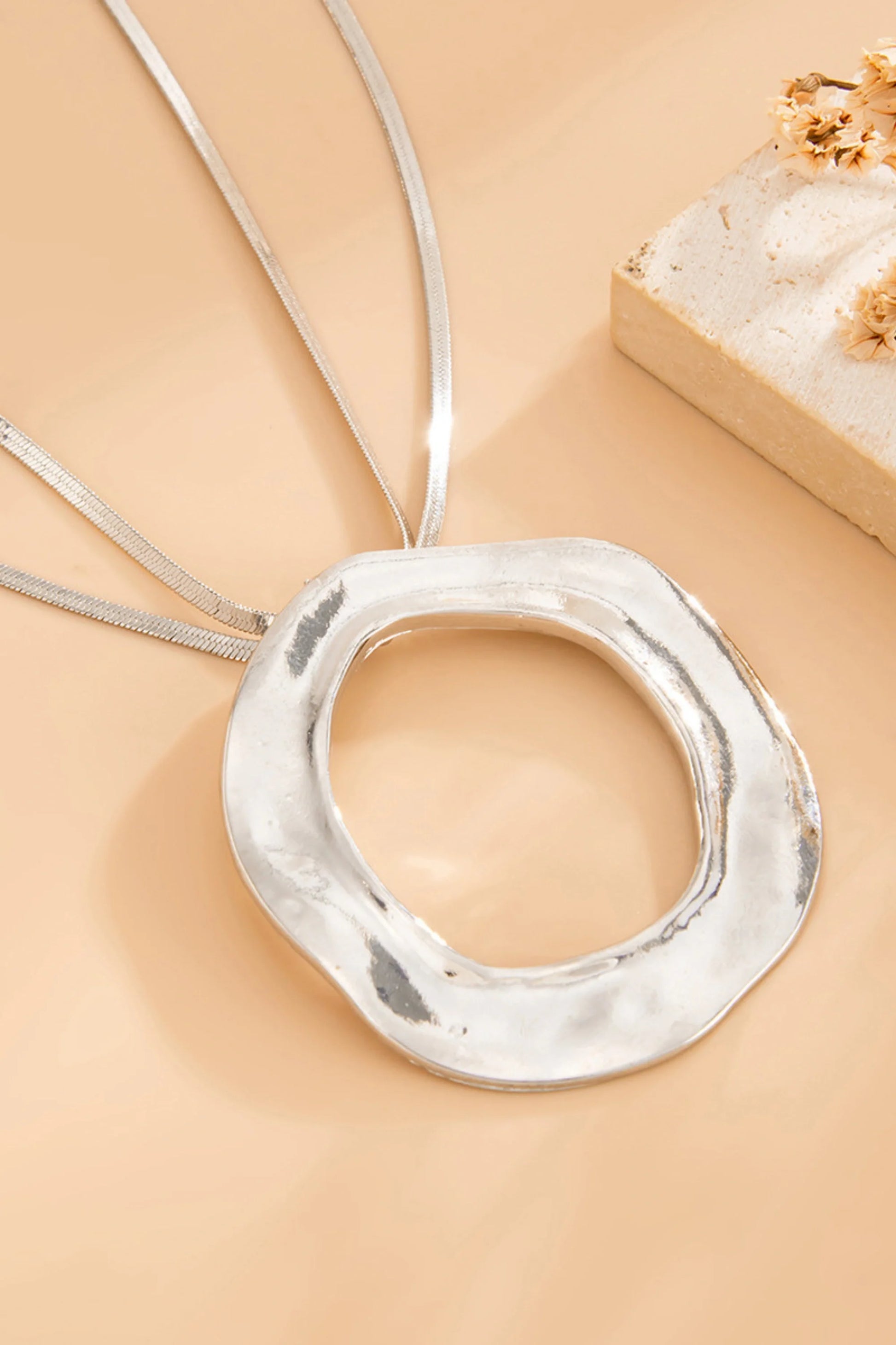 Large Organic Circle Pendant Silver Necklace Silver