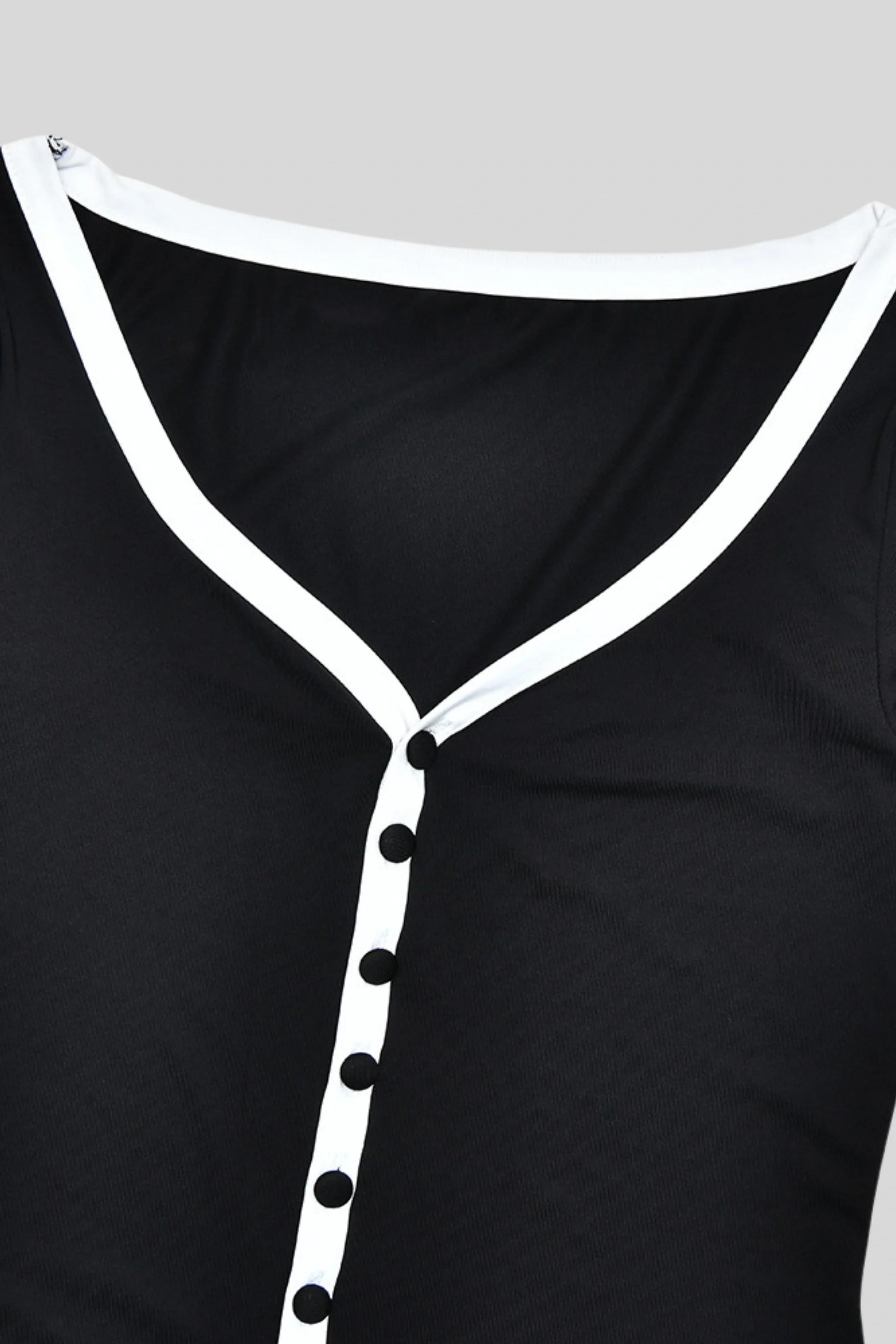 Long Bell Sleeve Button Slit Dress Black