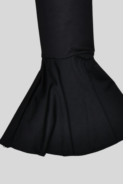 Long Bell Sleeve Button Slit Dress Black