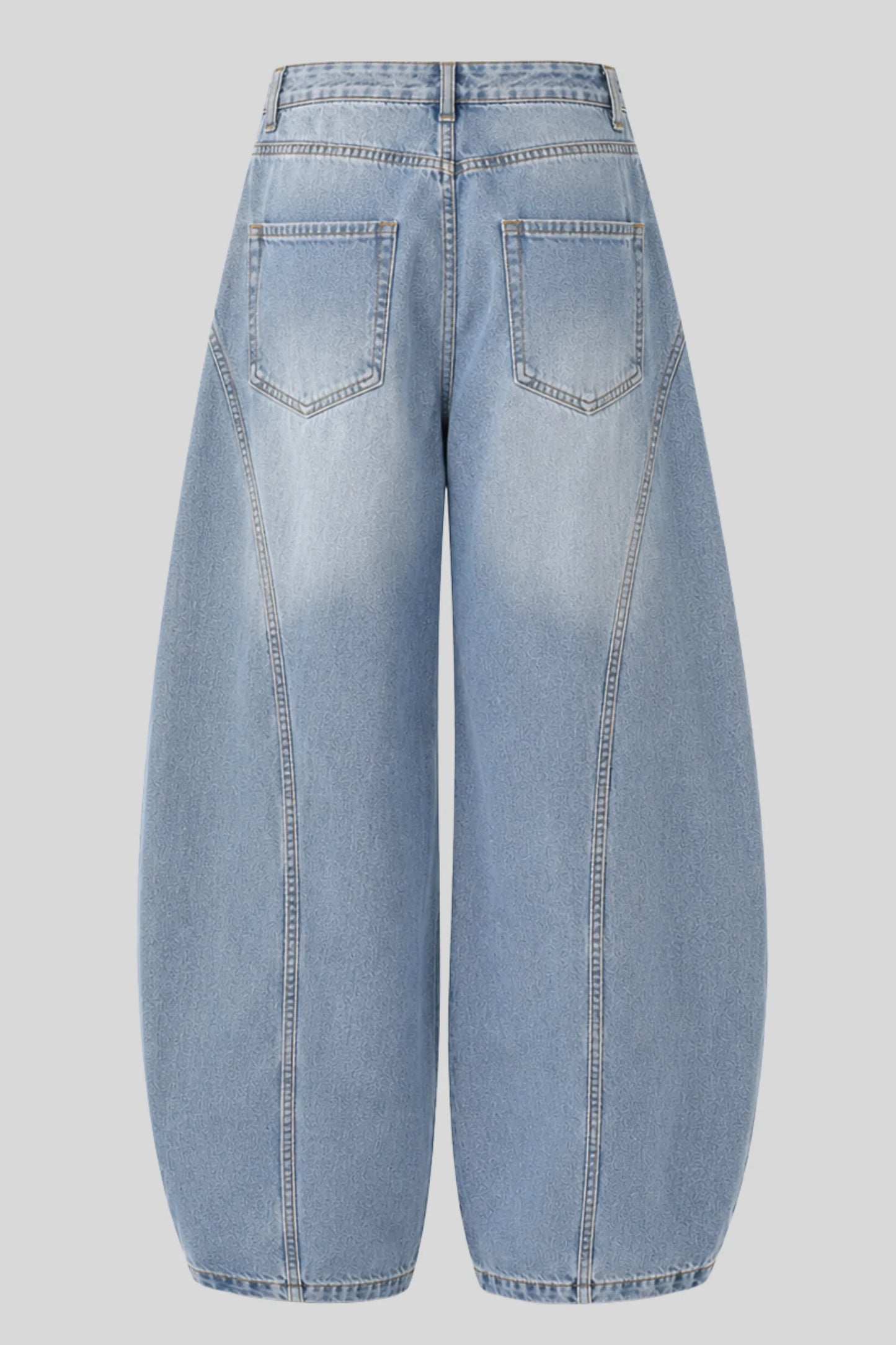 Curved Seam Balloon Wide-Leg Jeans – Light Blue Blue
